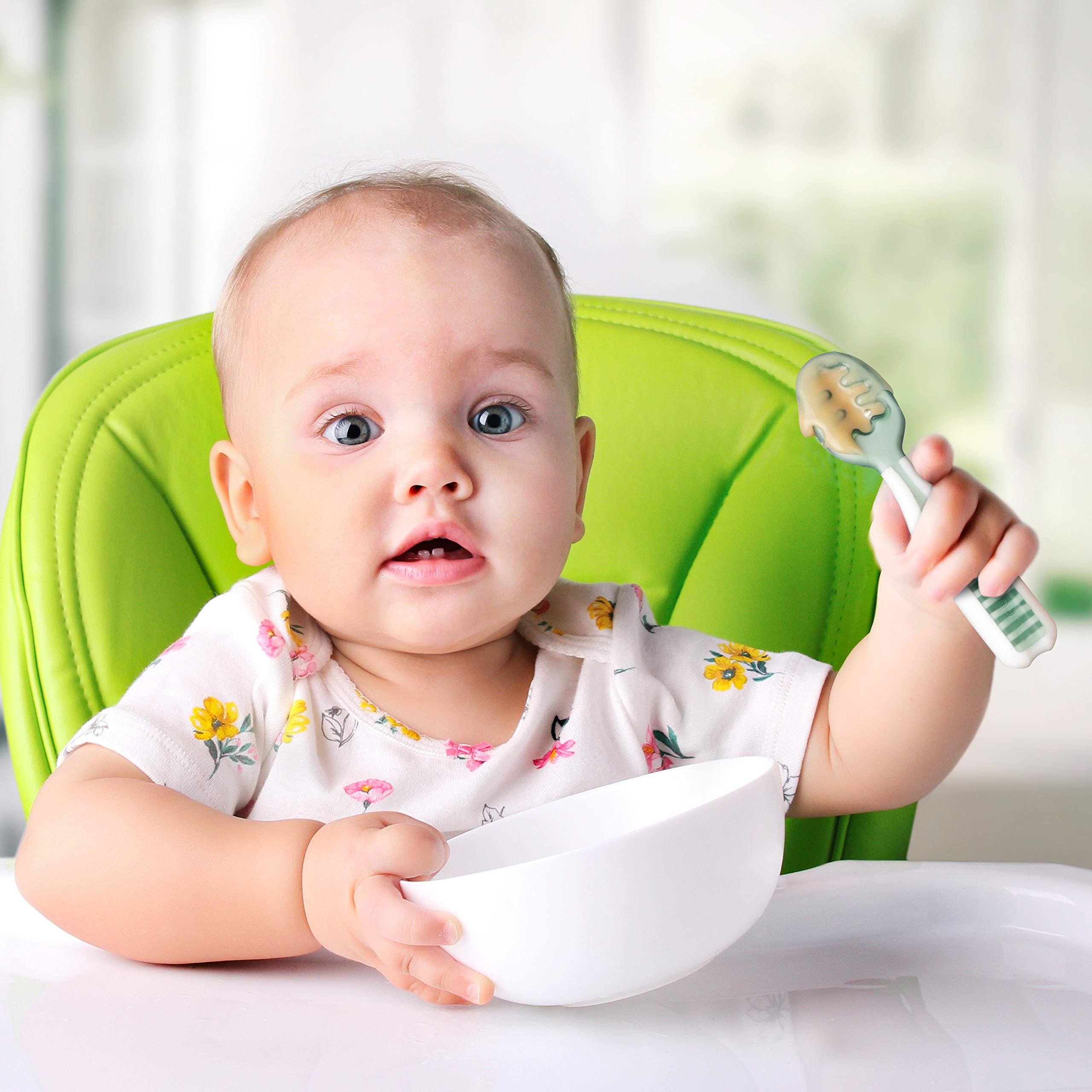 NumNum Baby Spoons Self Feeding 6 Months, 2-Pack Gray/Green