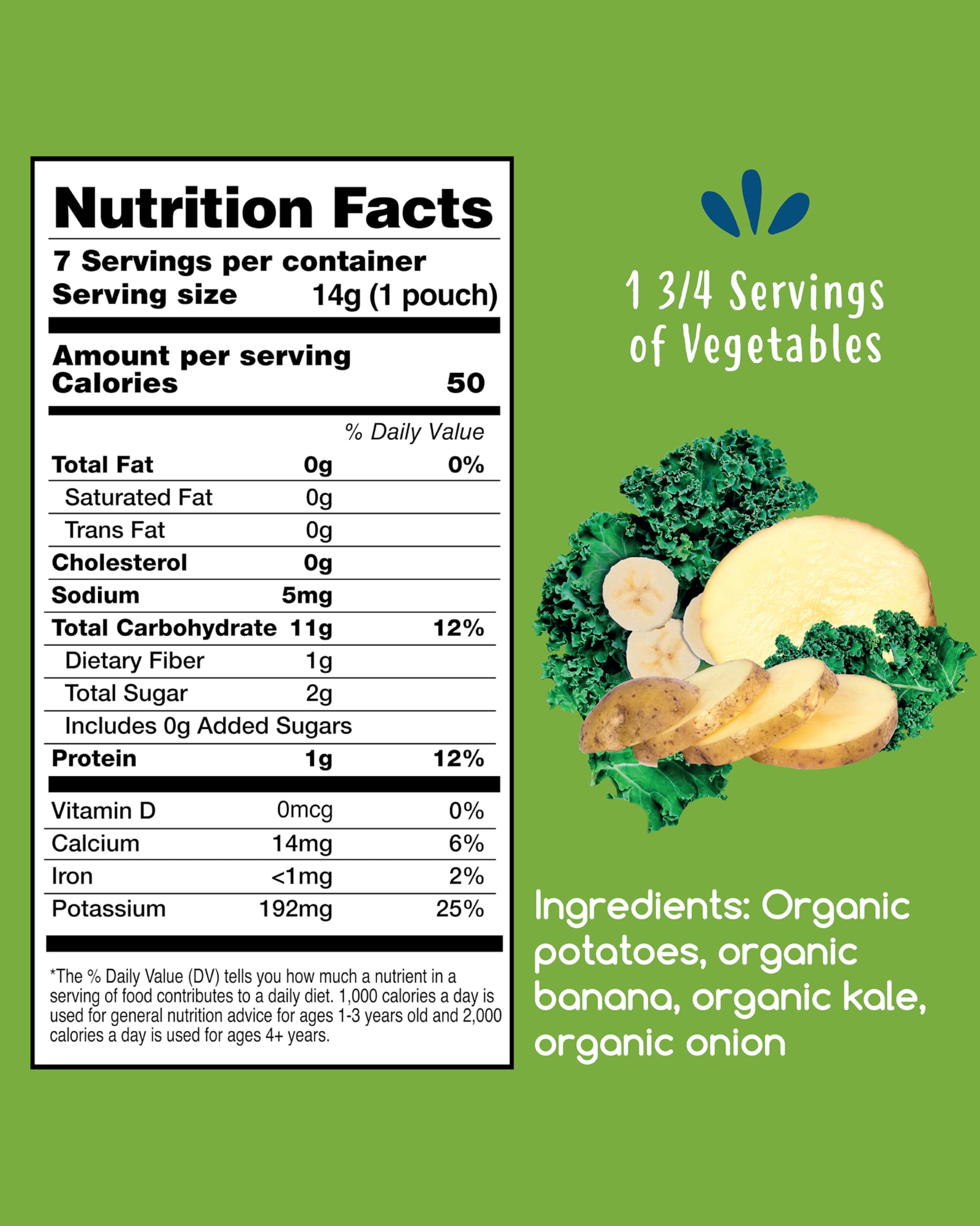 Amara Organic Baby Food - Stage 2 - Kale Potato - Baby Cereal to Mix With Breastmilk, Water or Baby Formula - Shelf Stable Baby Food Made from Organic Fruit and Veggies - 7 Pouches, 3.5oz Per Serving