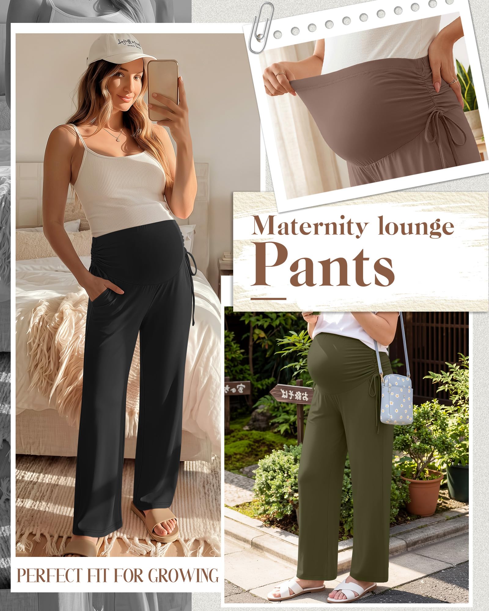 Neer 3 Pack Women's Maternity Lounge Pants,Coffee, Olive Green, Black,Large