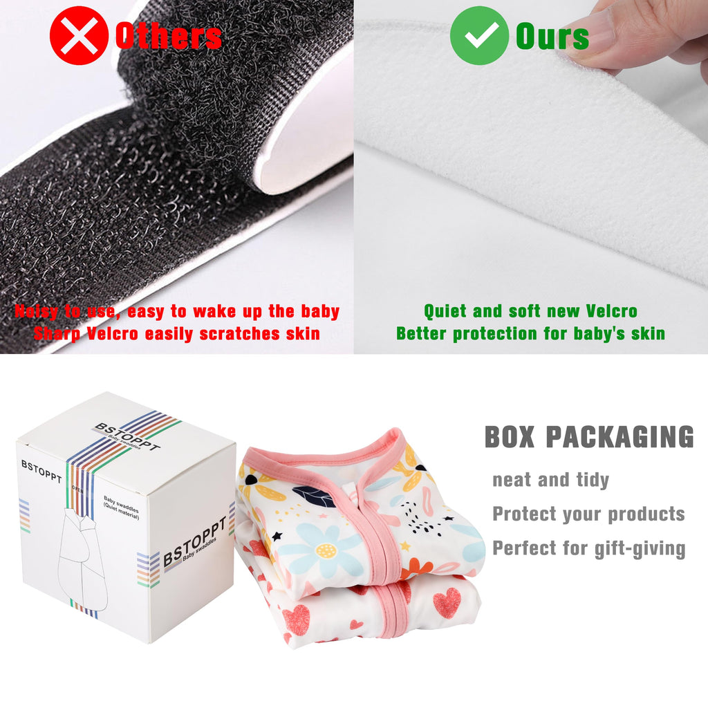 BSTOPPT Newborn Sleep Sack Baby Swaddle,0-3 Months,3-Way Adjustable Wearable Blanket,100% Rayon Cotton Swaddling Sleeping Bag，TOG 0.5（Heart&Floral）