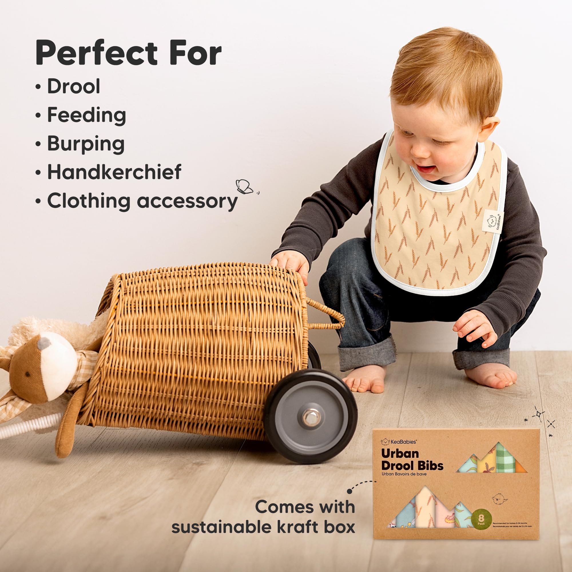 KeaBabies 8-Pack Organic Baby Bibs for Drooling and Teething (Countryside)