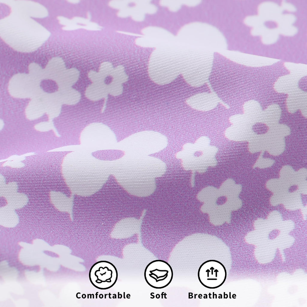 Infant Baby Girls Long Sleeve One Piece Swimsuit with Hat Floral Zipper Bathing Suit Leopard Beach Wear (Purple Floral Fragments，3-6Months)