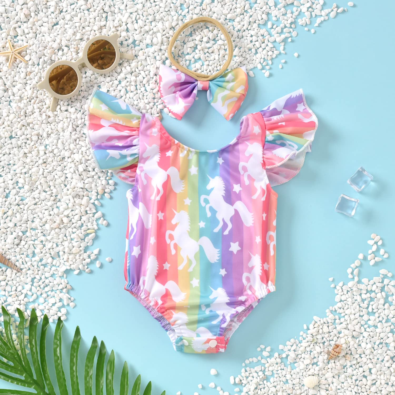 Infant Baby Girl Ruffles Unicorn Swimsuit One Piece Swimwear Bathing Set (Unicorn, 6-12 Months)