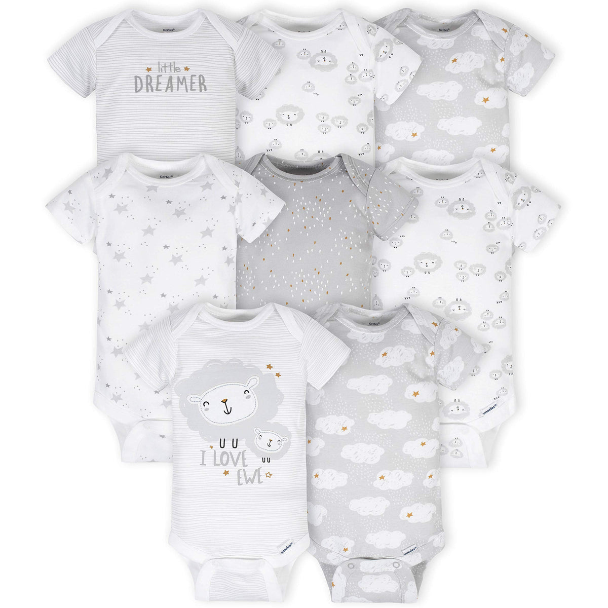 Gerber Baby Boys & Girls 8-Pack Short Sleeve Onesies Bodysuits, Animals Green, Newborn