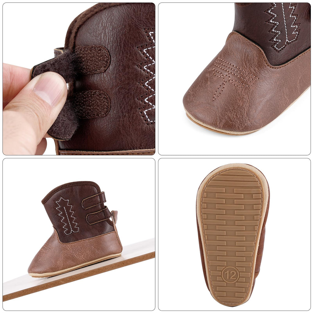 MK MATT KEELY Leather Western Boots Cowboy Bootie Soft Sole Non-Slip Crib Shoes for Baby Infant Toddler Girls Boys Newborn