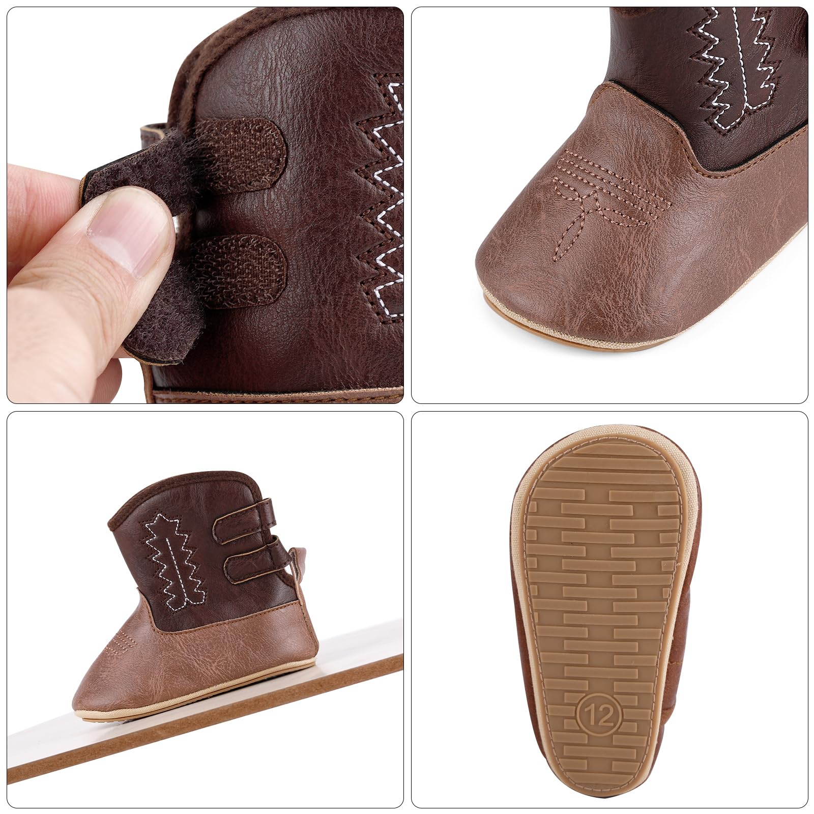 MK MATT KEELY Leather Western Boots Cowboy Bootie Soft Sole Non-Slip Crib Shoes for Baby Infant Toddler Girls Boys Newborn