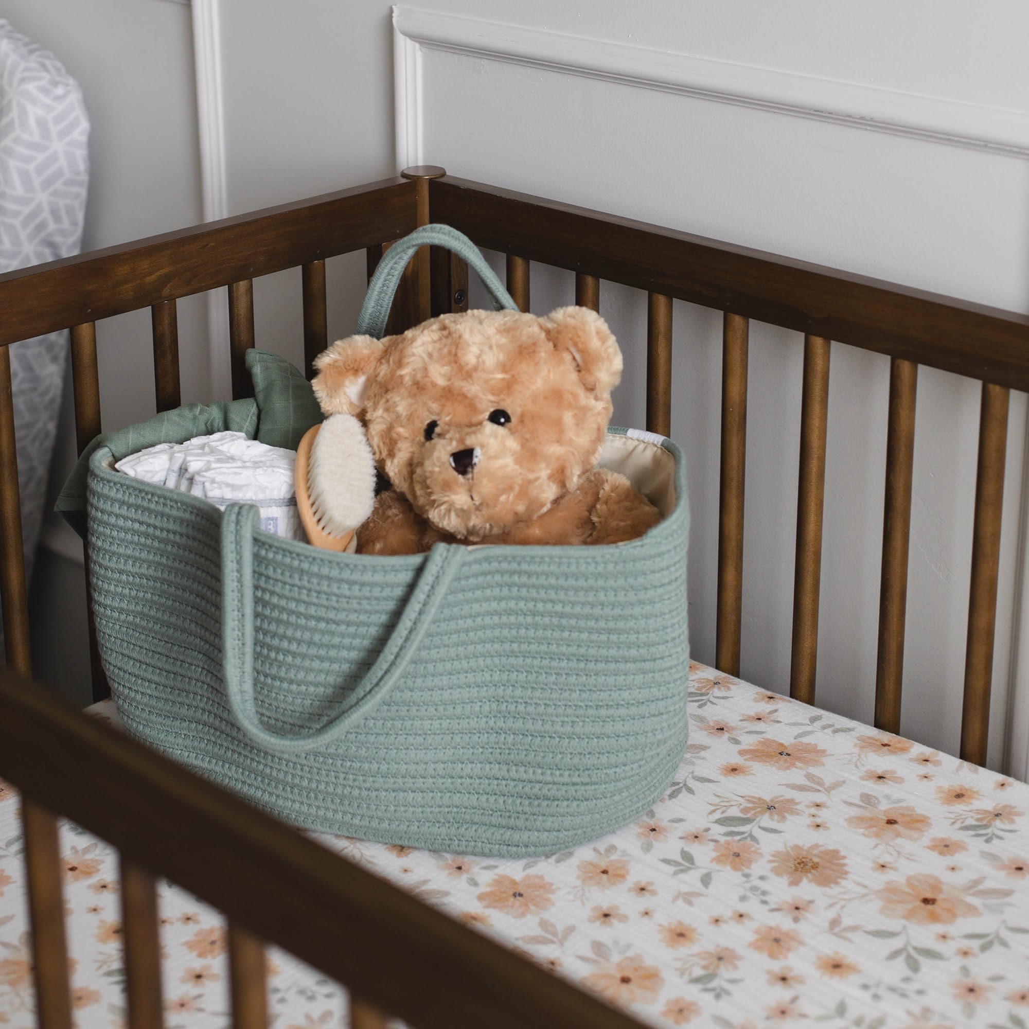 Natemia Diaper Caddy Organizer - Portable Rope Handles & 3 Compartments for Baby Items - Storage Basket for Newborn Essentials - Fits Spectra Breast Pump & Accessories - Registry Must Have (Beige)