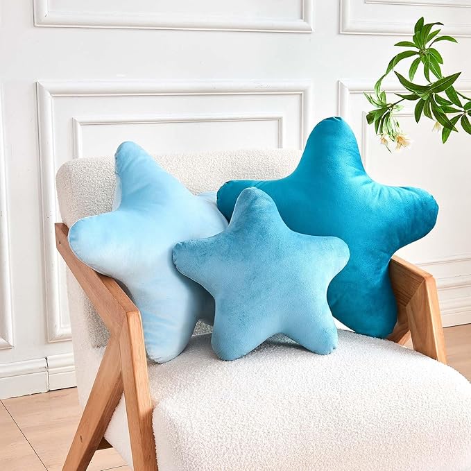 Teal Star Throw Pillow, Cute Star Pillow Room Decor, Soft 19.6" Star Shaped Decorative Throw Pillow for Bedroom, Star Plush Floor Cushions Pillows