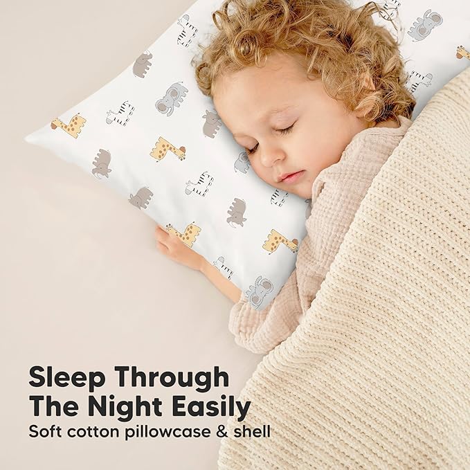 KeaBabies Toddler Pillow with Pillowcase, Jumbo 14X20 - Soft Organic Cotton Toddler Pillows for Sleeping - Machine Washable - Perfect for Travel, Toddler Bed Set (Safari Echo)