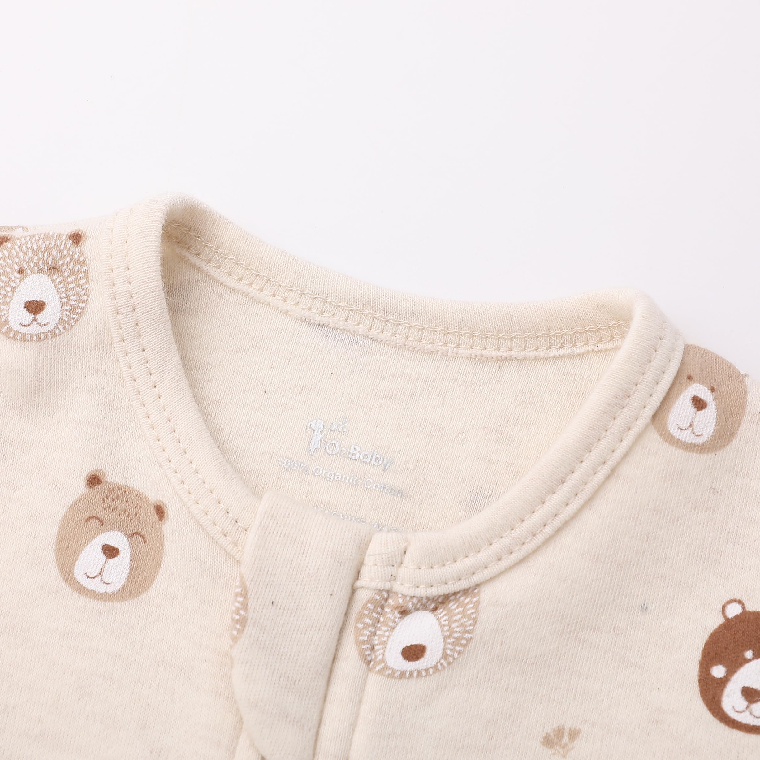 O2 BABY Baby Boys Girls Organic Cotton Zip Front Sleeper Pajamas, Footed Sleep 'n Play（3-6 Months, Brown & Bear & Oatmeal）