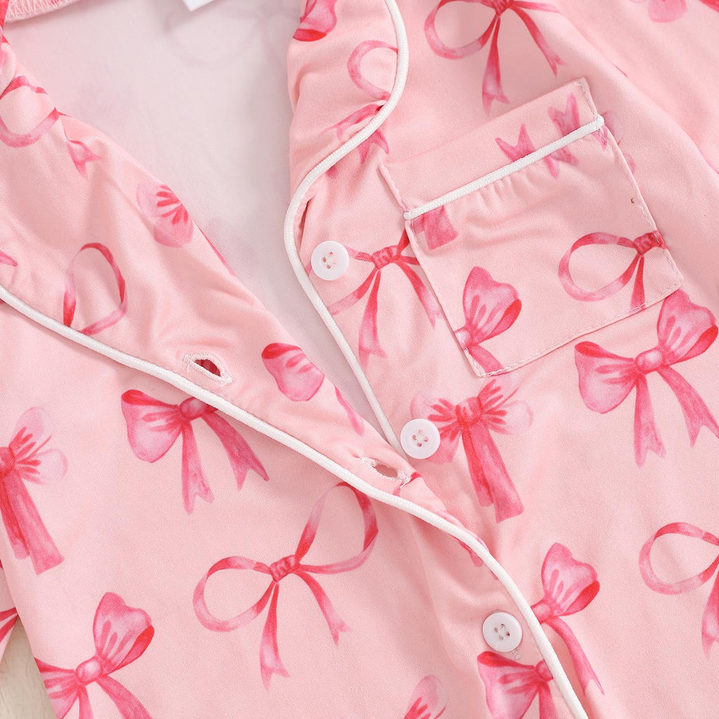 Balaflyie Baby Girl Button Down Pajamas Romper One-Piece Jumpsuit Long Sleeve Sleeper Infant Sleepwear (Ribbon Bow&Pink,12-18 Months)