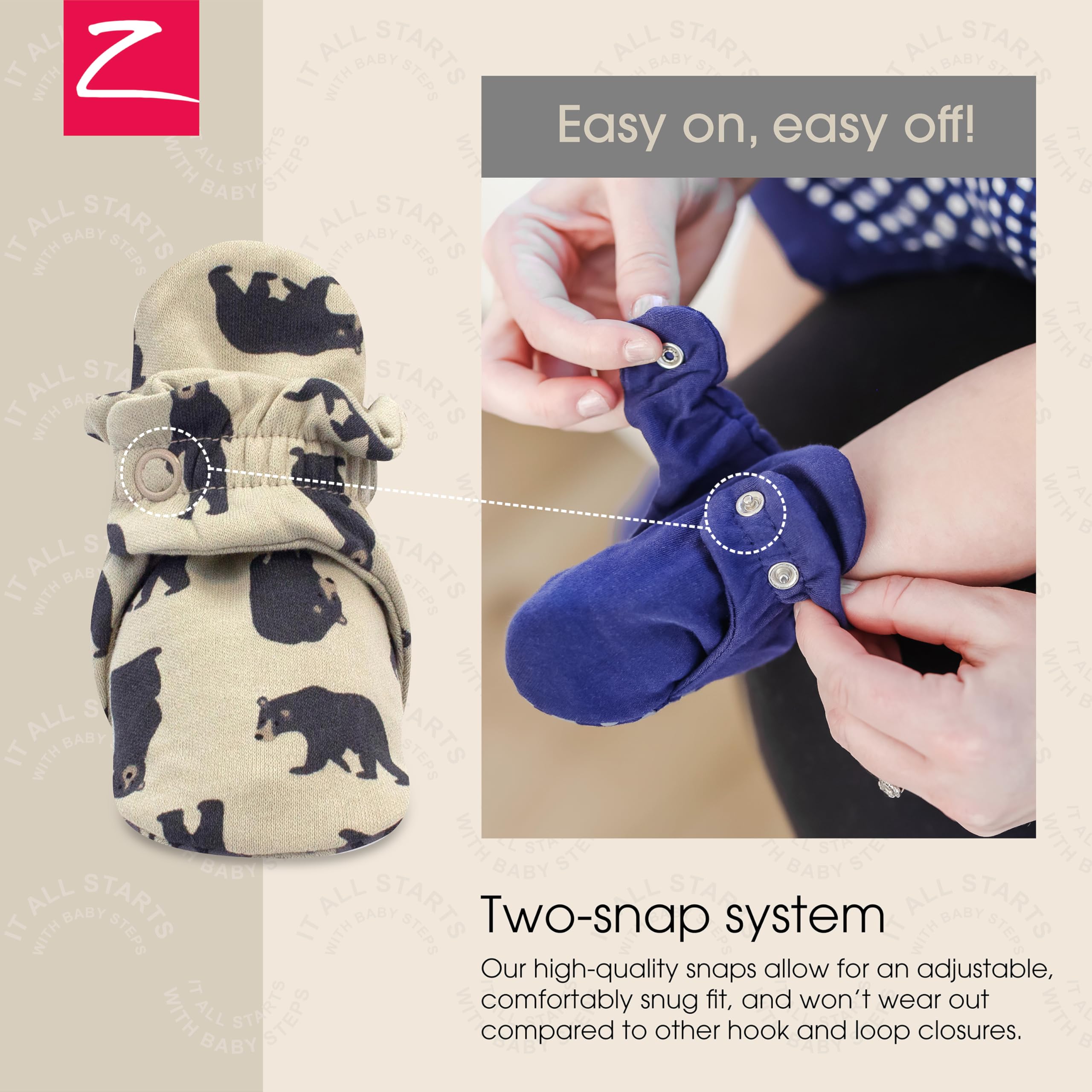Zutano Unisex Organic Cotton Baby Booties With Gripper Soles, Black Bear, 3M