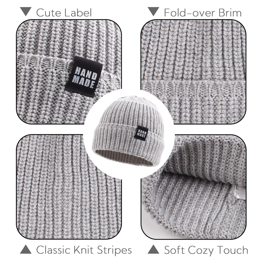 JANGANNSA Simple Knitted Baby Beanie Hip-Hop Boys Winter Hat Toddler Kids Bonnet for Girls 0-5Y (Black+Light Gray+Navy, M)