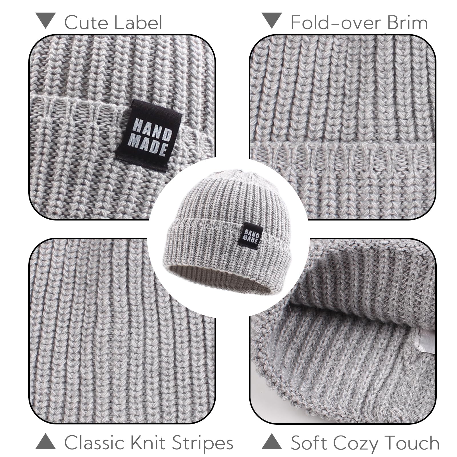 JANGANNSA Simple Knitted Baby Beanie Hip-Hop Boys Winter Hat Toddler Kids Bonnet for Girls 0-5Y (Black+Light Gray+Navy, M)