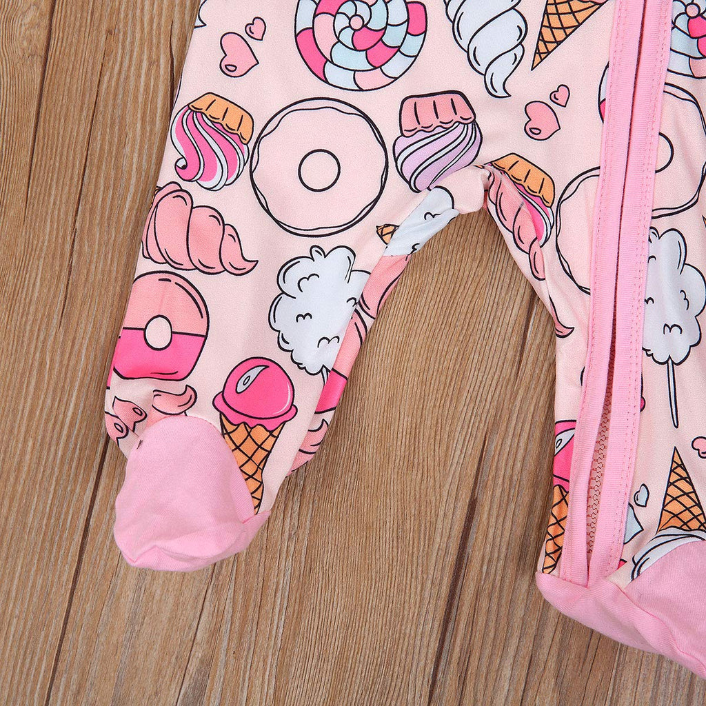 CIYCUIT Baby Girls Donuts Cactus Footies Newborn Zip Up Onesie Romper (A Donuts, 3-6 Months)