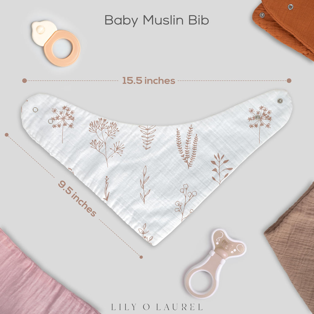 LILY O LAUREL Muslin baby bandana bibs for drooling and teething, 100% cotton, Baby bib for boys and girls, Muslin Bibs – Pack of 8