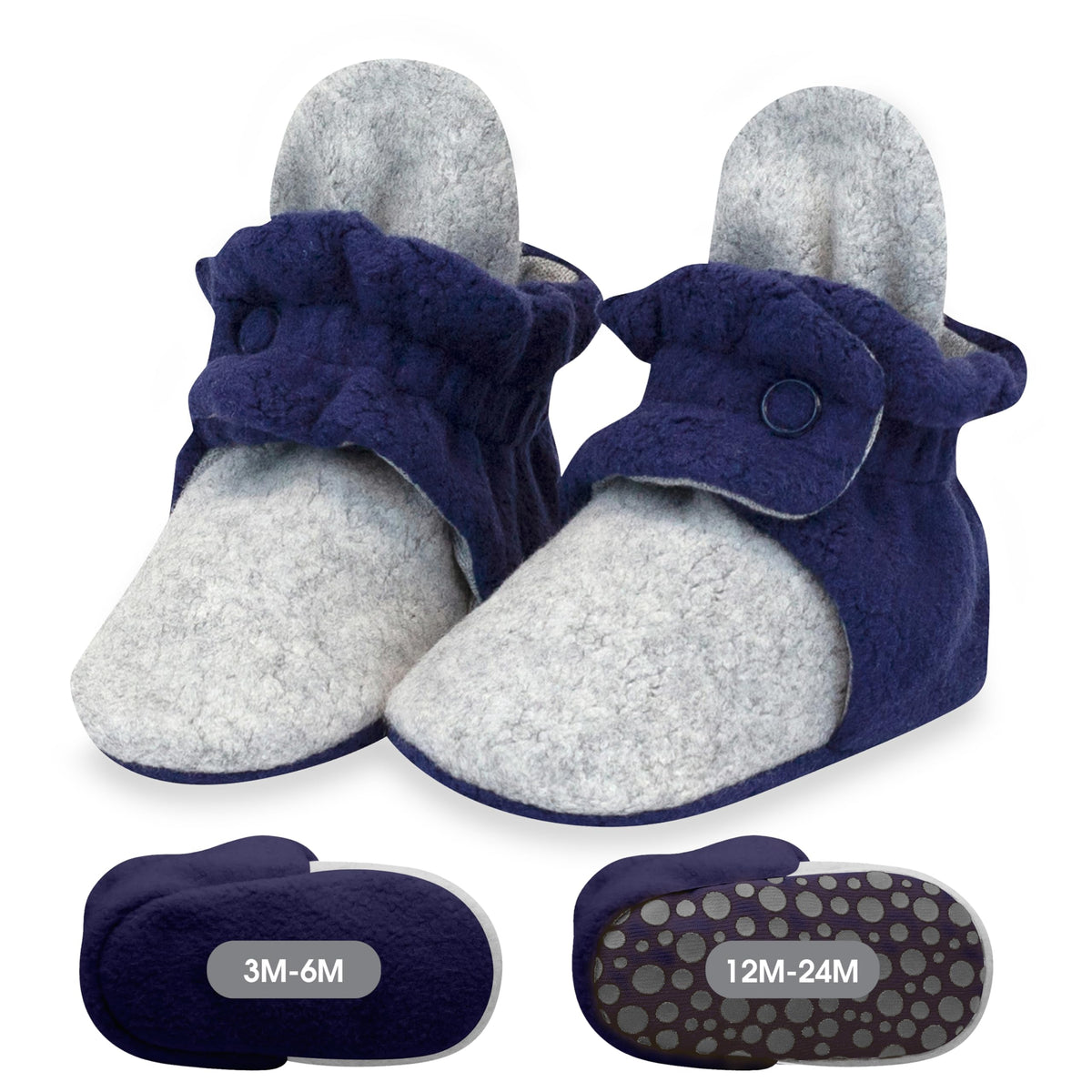 Zutano Unisex Fleece Baby Booties with Organic Cotton Lining, Newborn Essentials, True Navy, 3 Months