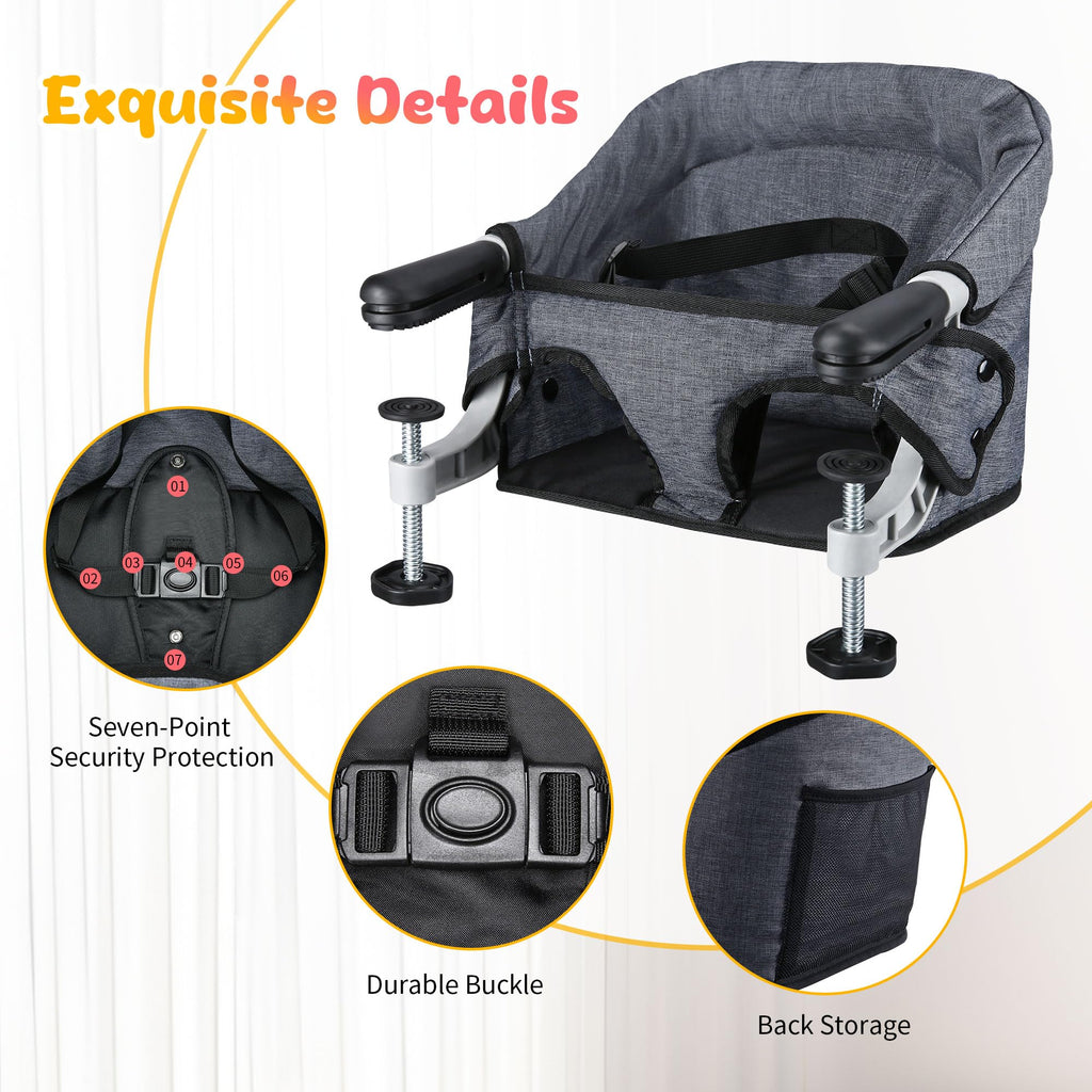 Toogel Hook On High Chair with Tray, Secure Harness & Alloy Clamp, Grey