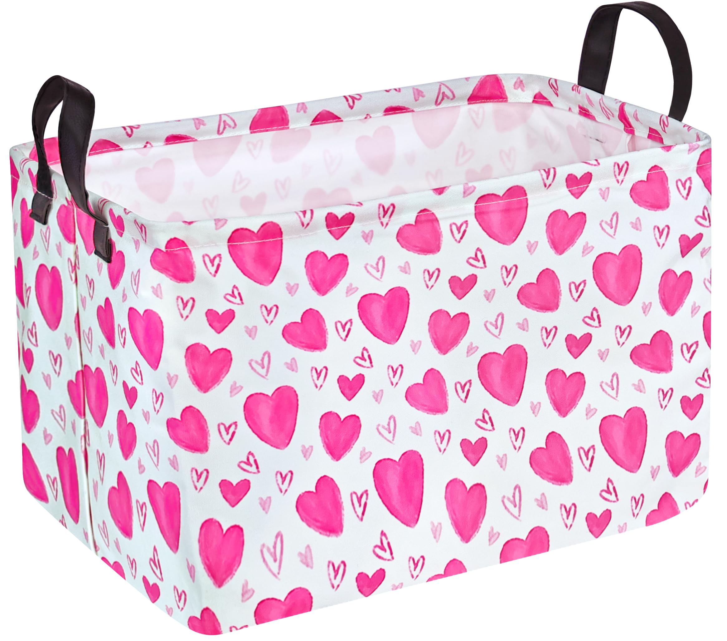 DUYIY Rectangle Gift Storage Basket Home Shelf Storage Basket Organizer Box Clothes Laundry Hamper Nursery Basket Laundry Basket with Handles (Heart)