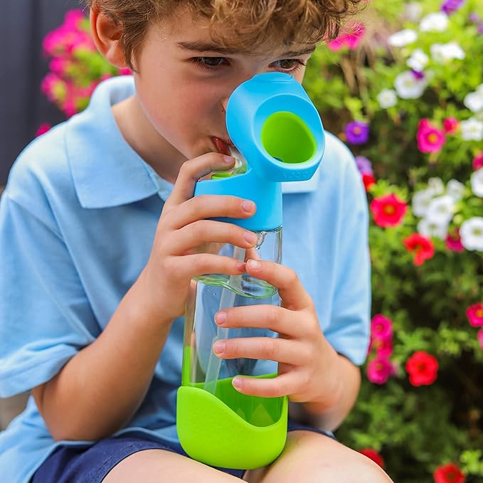 b.box Kids Water Bottle – 20oz Tritan Toddler Drink Bottle with Straw for School, Daycare, Travel w/Easy-Grip Triangular Design, Leak Proof Lid & Handle, BPA Free, Dishwasher Safe (Ocean Breeze)