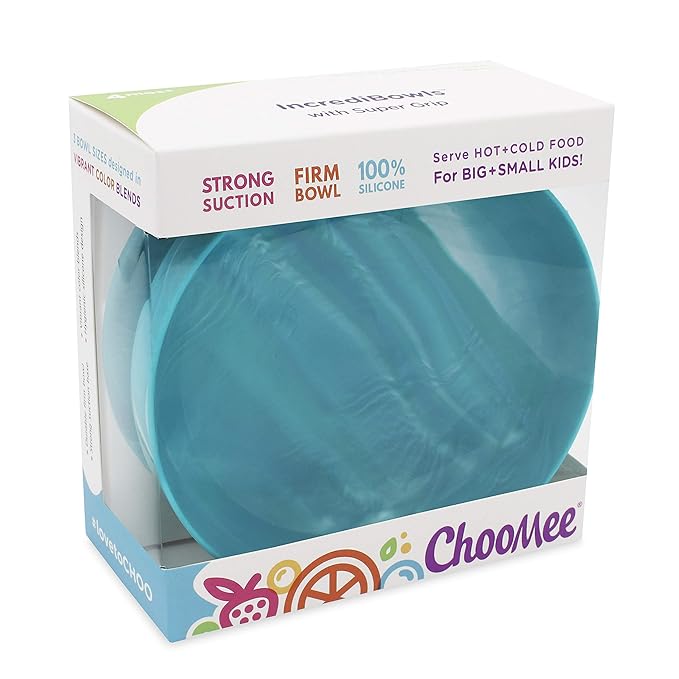 ChooMee Baby Suction Bowl | Powerful Suction Grip with Firm Bowl | Platinum Silicone, BPA Free | Large, 1 CT, Aqua