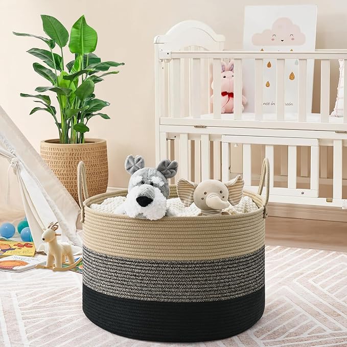67L Storage Basket for Organizing, 20"×13" Large Laundry Baskets, Cotton Rope Woven Blanket Basket, Toy Storage for Kids, Collapsible Blankets Storage for Living Room, Nursery Room