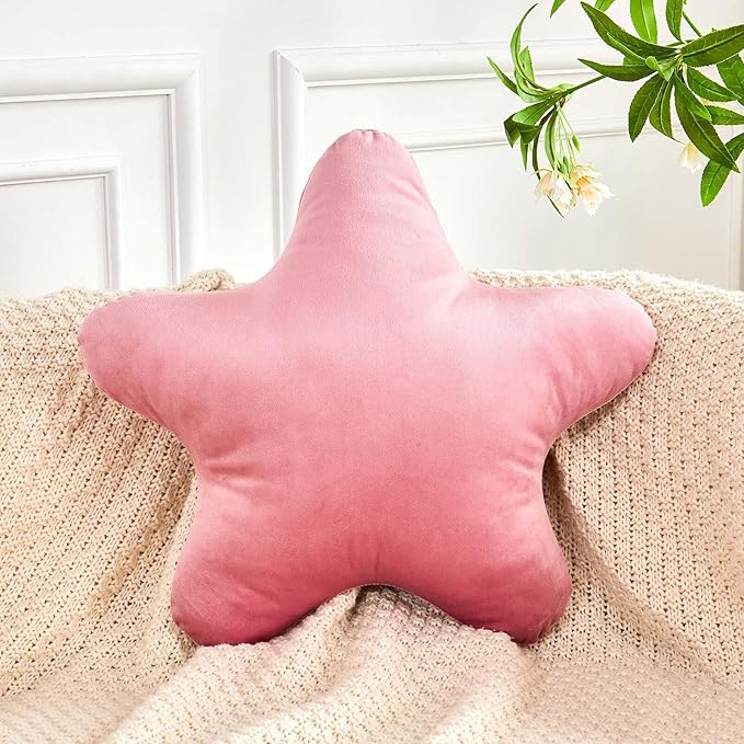 Dusty Pink Star Throw Pillow, Cute Star Pillow Room Decor, Soft 19.6" Star Shaped Decorative Throw Pillow for Bedroom, Star Plush Floor Cushions Pillows