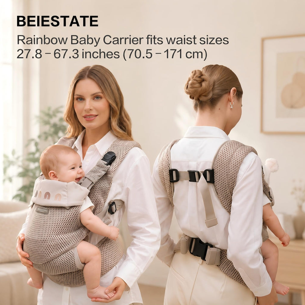 BEIESTATE Baby Carrier, Breathable Mesh, Newborn to Toddler, 7-33 lbs Khaki
