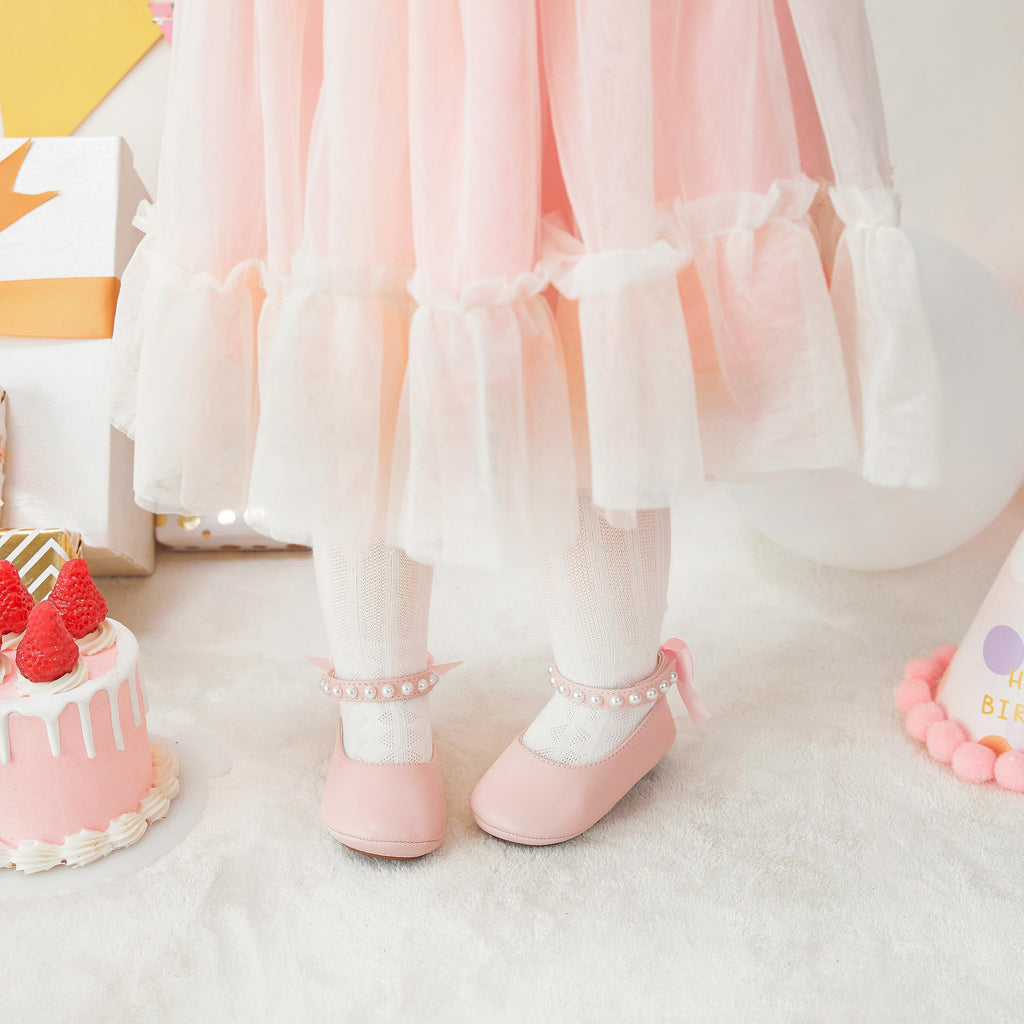 PHIRAMIN Baby Girls Pink Mary Jane Flats - Infant 9-12 Months Walking Shoes Soft Rubber Sole Princess Wedding