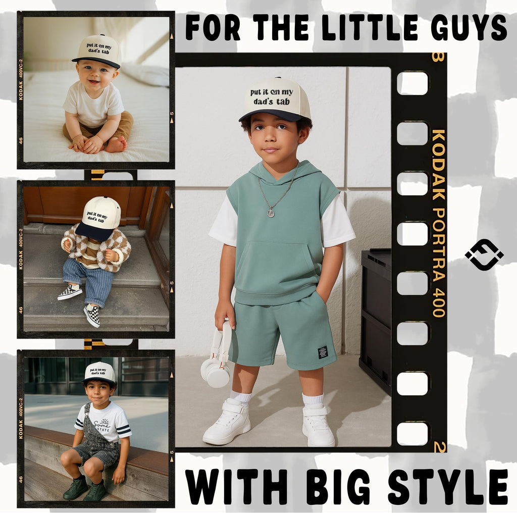 Kids 2 Tone Trucker Snapback Hat - Put It on My Dad's Tab - Black/Beige