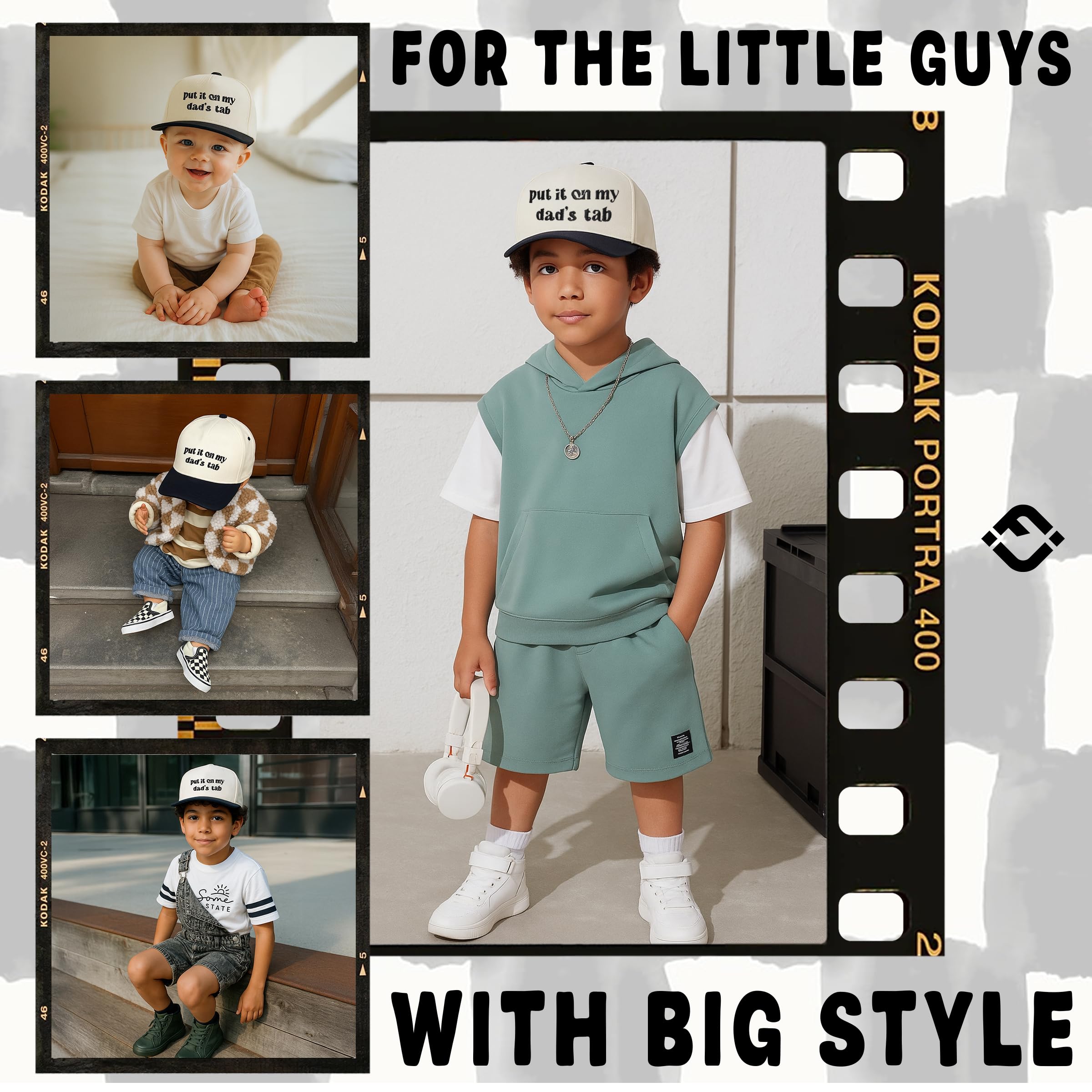Kids 2 Tone Trucker Snapback Hat - Put It on My Dad's Tab - Black/Beige