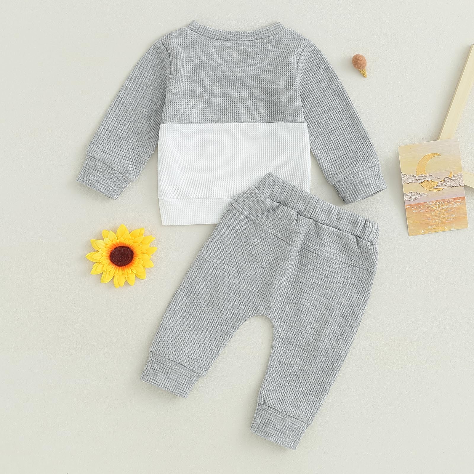 Fufuriprefer Toddler Baby Boy Fall Clothes Waffle outfit Long Sleeve Top Jogger Pant Set (Gray White, 2-3T)