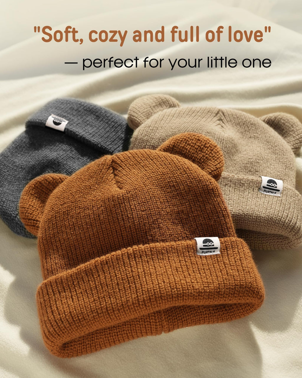 FURTALK Baby Beanie with Bear Ear Warm Knit Winter Hat for Infant Toddlers
