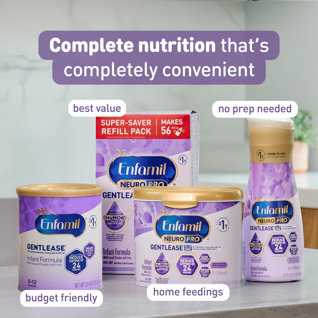 Enfamil NeuroPro Gentlease Ready-to-Feed with Smaller Proteins for Easy Digestion,Brain Supporting DHA, HuMO6* Blend, Baby Formula for easing Fussiness, Gas, Spit-up in 24hrs, 8 Fl Oz (6 ct), 4 Pack