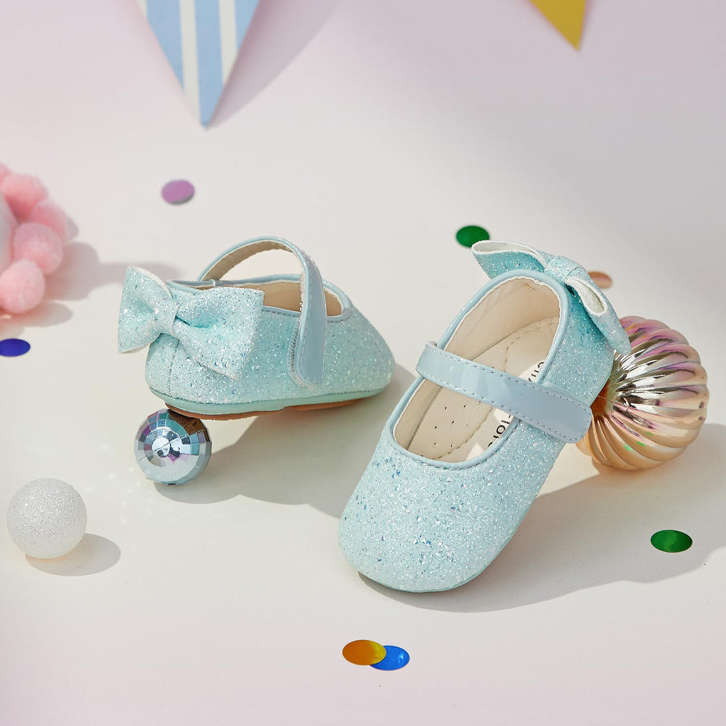 Felix & Flora Soft Sole Blue Baby Walking Shoes - Infant Moccasins Rubber Sole Crib Ballet Flats(Blue,12-18Months)