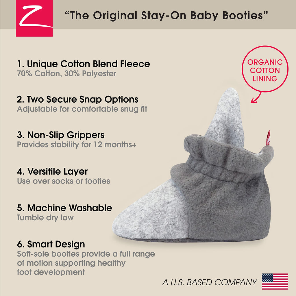Zutano Unisex Fleece Baby Booties with Organic Cotton Lining, Newborn Essentials, Heather Gray/Gray, 6 Months
