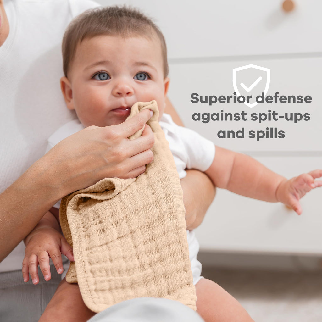 Comfy Cubs Muslin Burp Cloths 20x10" 10 Pack, Baby Burp Cloths - Cream