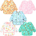 Accmor 5 Pack Long Sleeve Bibs, Baby Smock Waterproof Sleeved Bib Smock for Baby Toddler 6-24 Months