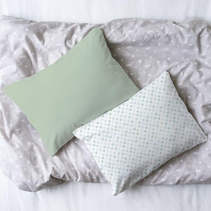 Little Sleepy Head Toddler Pillow with Pillowcase 13x18 - Kids Pillow for Sleeping - Better Neck Support Ergonomic Pillow and Toddler Pillowcase - Best Pillows for Kids (Hearts Sage)