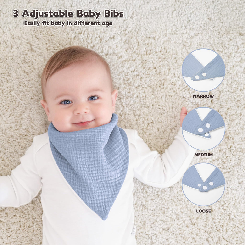 Susurration Muslin Baby Drool Bibs 6Pack Soft Triangular Adjustable Baby Bandana Bibs for Unisex Girls & Boys (Blue)