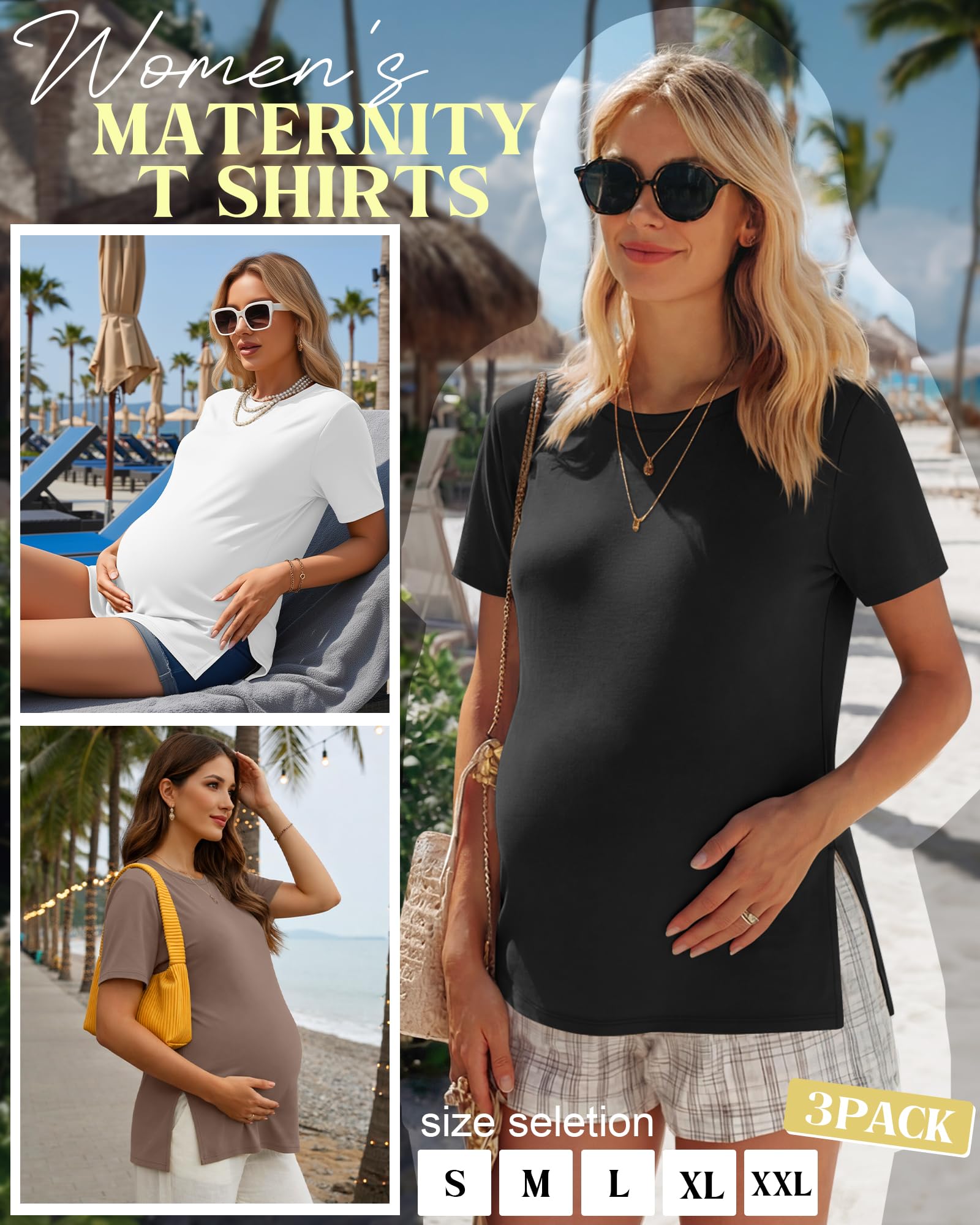 Ficerd 3 Pack Women's Maternity T Shirts, 3-Color, Medium