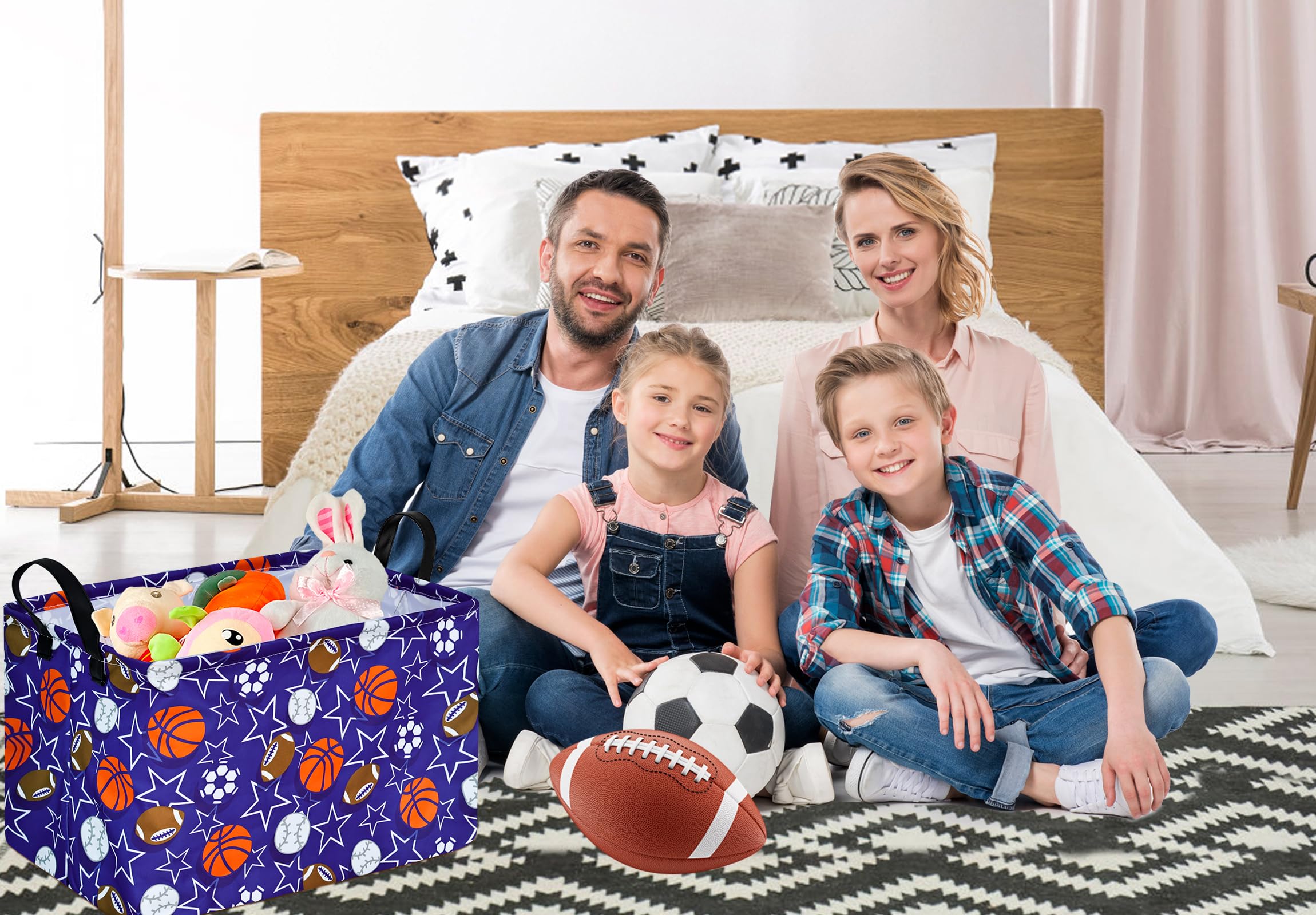 DUYIY Rectangle Gift Storage Basket Home Shelf Storage Basket Organizer Box Clothes Laundry Hamper Nursery Basket Laundry Basket with Handles (Star Ball)