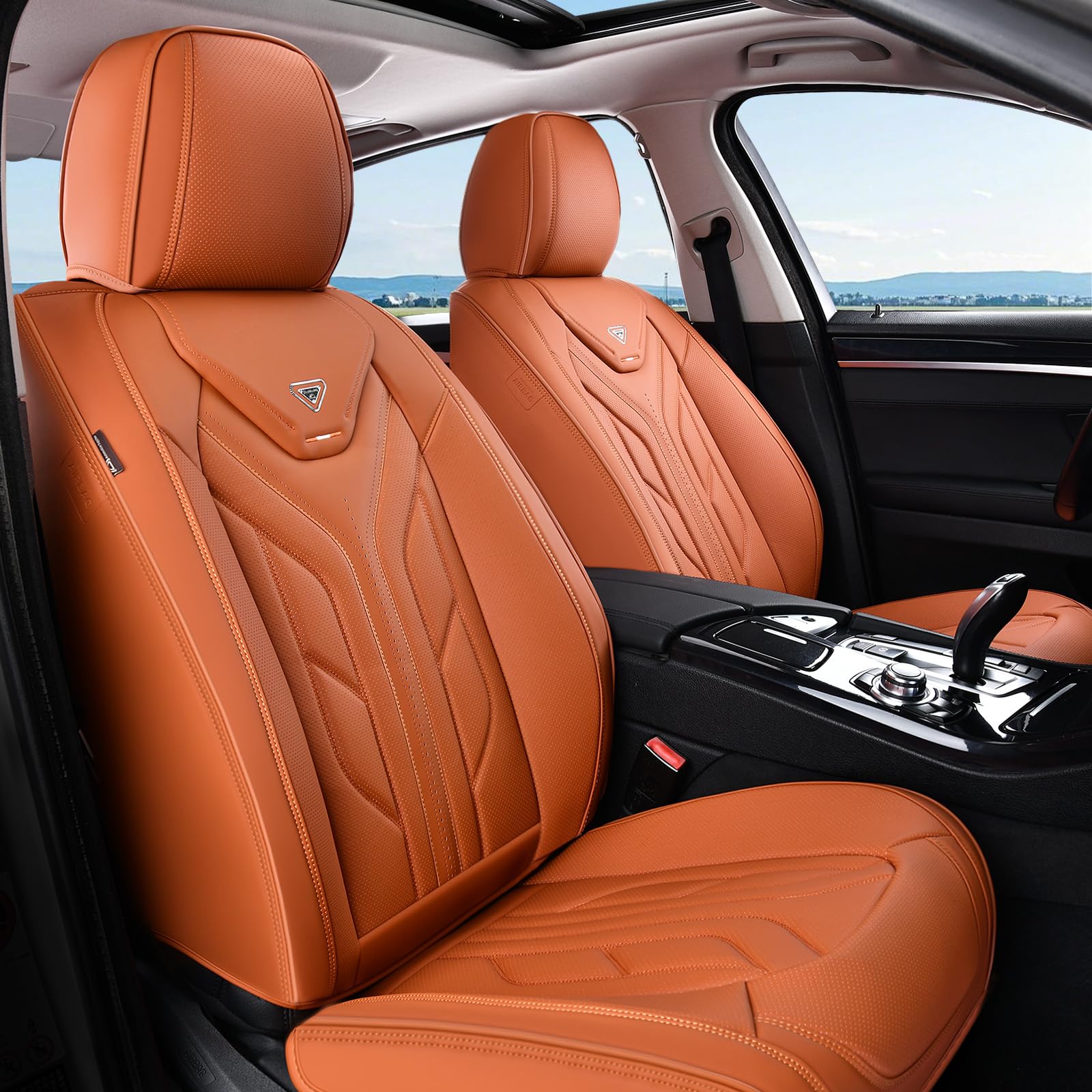 Coverado Seat Covers, Car Seat Covers Front Seats, Leather Seat Covers for Cars, Automotive Seat Covers Car Seat Protector Car Seat Cushion Universal Fit for Most Sedans SUV Pick-up Truck(Orange)