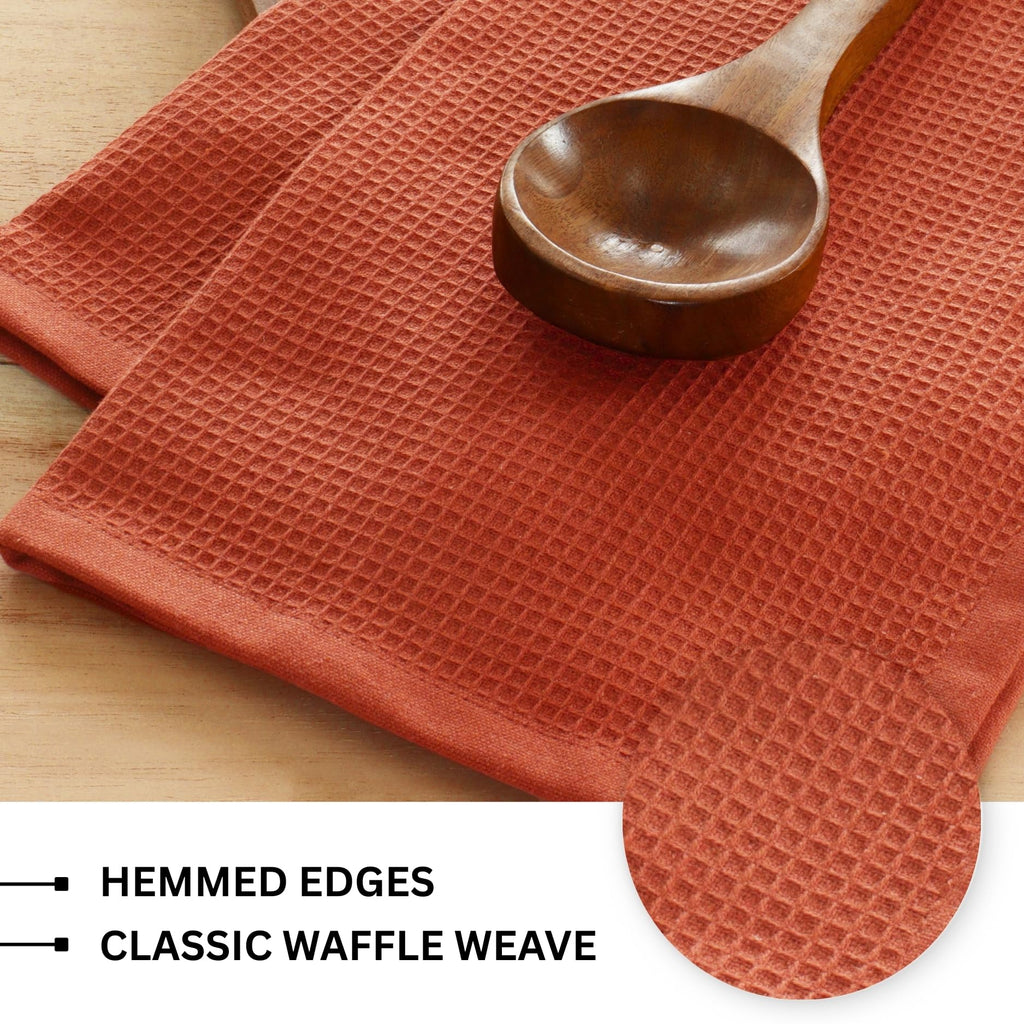 PurpleEssences Rust Waffle Weave Kitchen Towel, 100% Cotton - 15x25 Inches with Hanging Loop, Ultra Soft Absorbent Quick Drying Dish Cloth, Tea and Hand Towels, 6 Pack - Spring Easter Summer - Rust