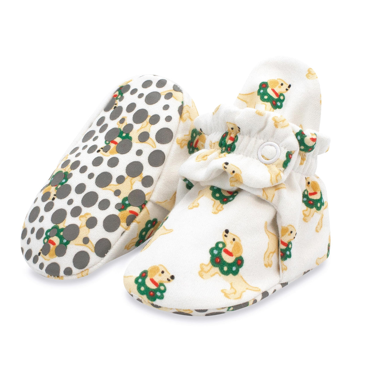 Zutano Organic Cotton Baby Booties With Gripper Soles, Soft Sole Stay-on Baby Shoes, Mushrooms, 18M