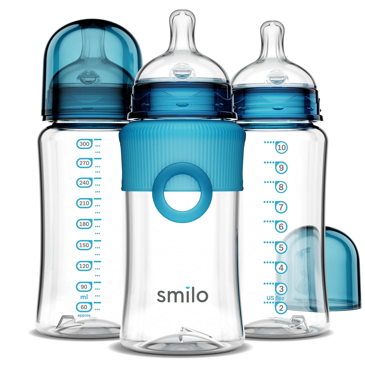 Smilo Baby Bottle Set with Stage 0 Slow Flow Anti Colic Nipple, 5 Oz / 150 ml Capacity, 3X Pack of Anti Colic Baby Bottles 0-3 Months - Glow in the Dark