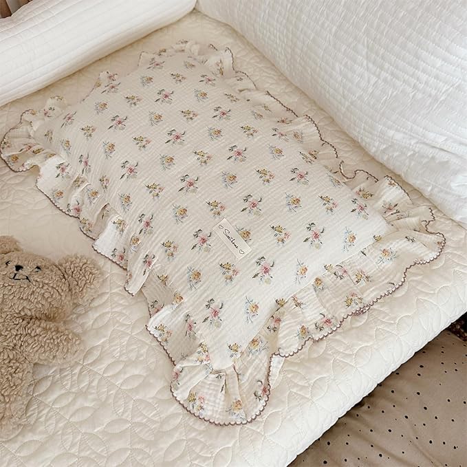 AOJIM Muslin Cotton Kids Pillowcase with Azalea Patterns, Lightweigth Soft Crib Nursery Pillowcase 1PC for Boys Girls, Print Toddler Bedding for Room Decor, Machine Washable, 14x20 Inches