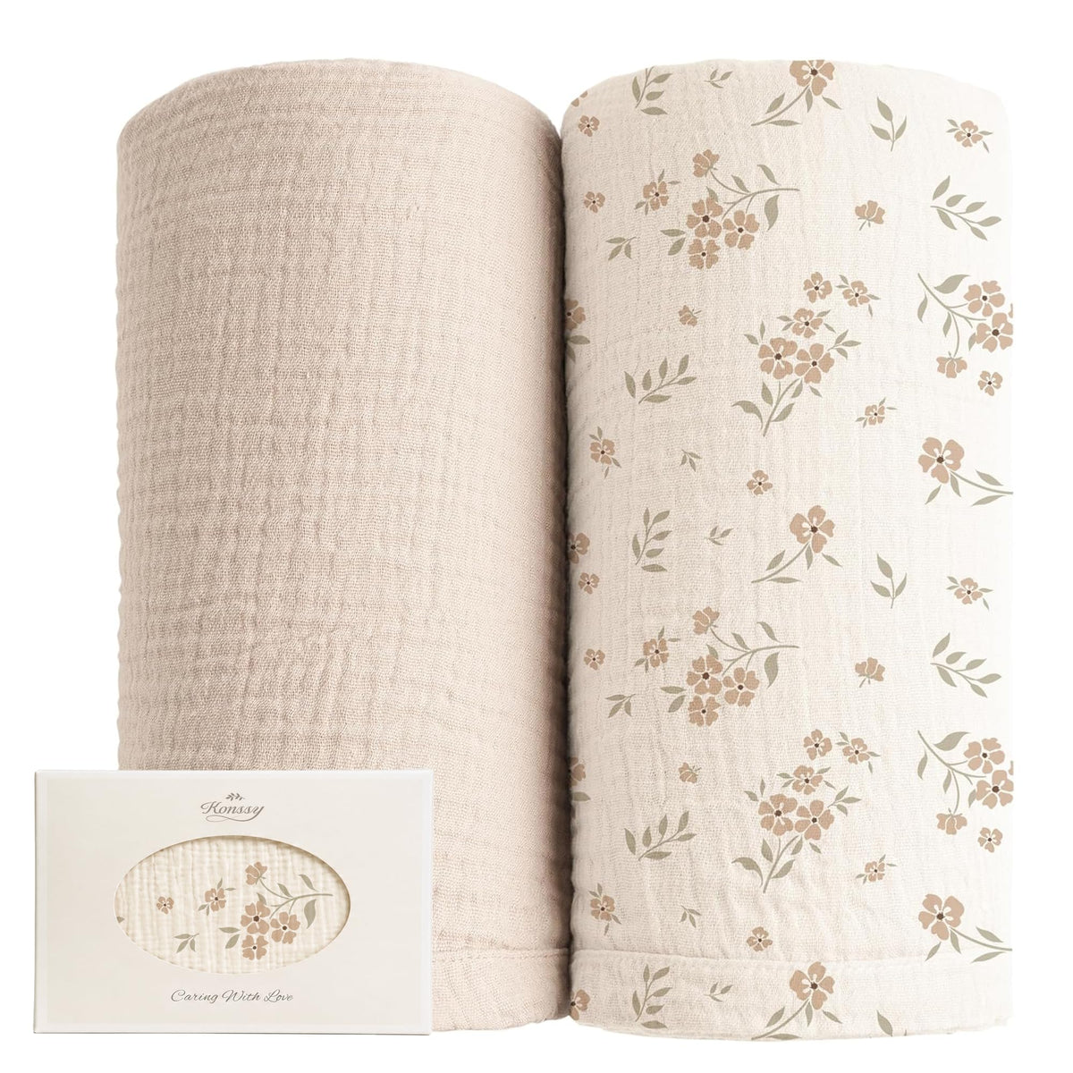 Konssy Muslin Swaddle Blankets, 100% Cotton Receiving Blankets, 47"x 47"