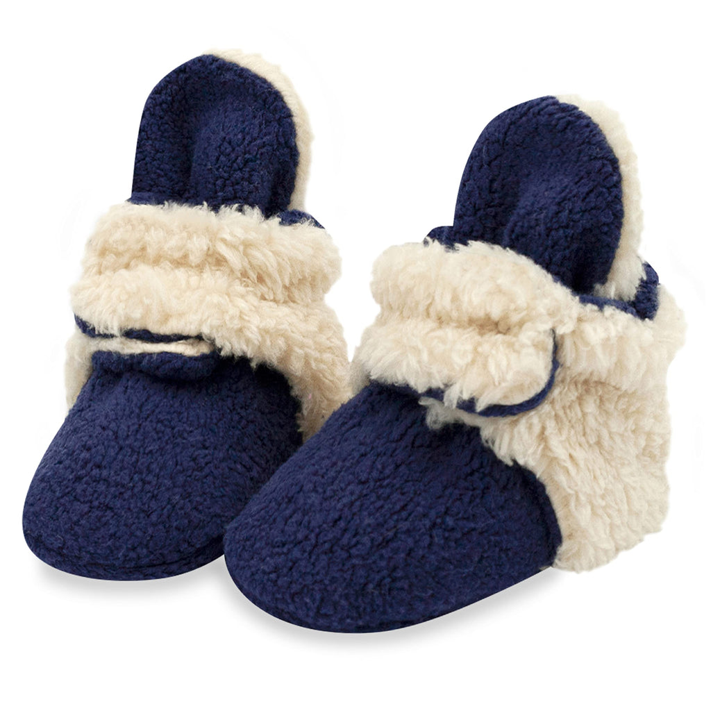 Zutano Cozie Fleece Baby Booties with Grippers, True Navy Furry, 12 Months