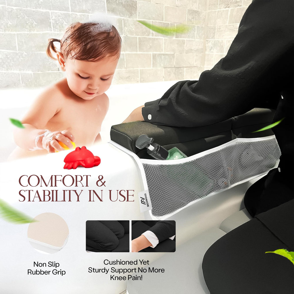 Mohmoud Comfortable Baby Bath Kneeler and Elbow Rest Pad Set — Kneeling Pad for Bathing Baby, Relieves Knee and Elbow Pain, Non-Slip Bathtub Kneeling Pad with Toy Organizer, Bonus Brush and Washcloth